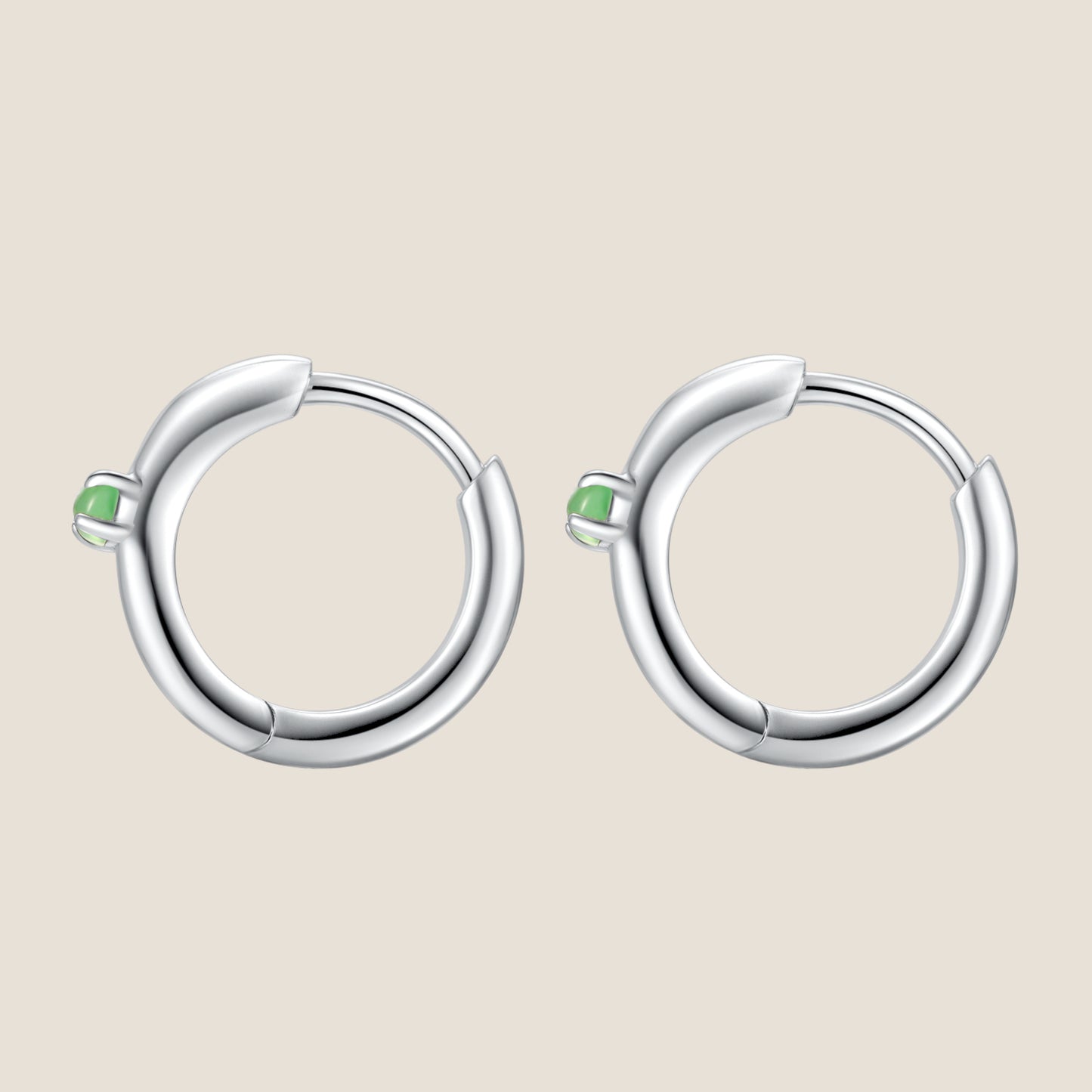 Wavy Huggie Hoop Earrings with Jade Bead