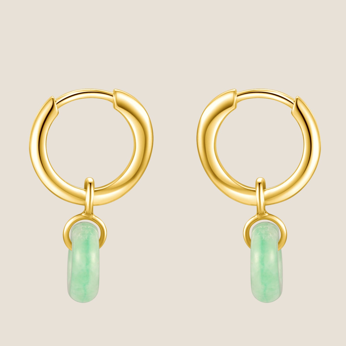 Wavy Huggie Hoop Earrings with Jade Donut