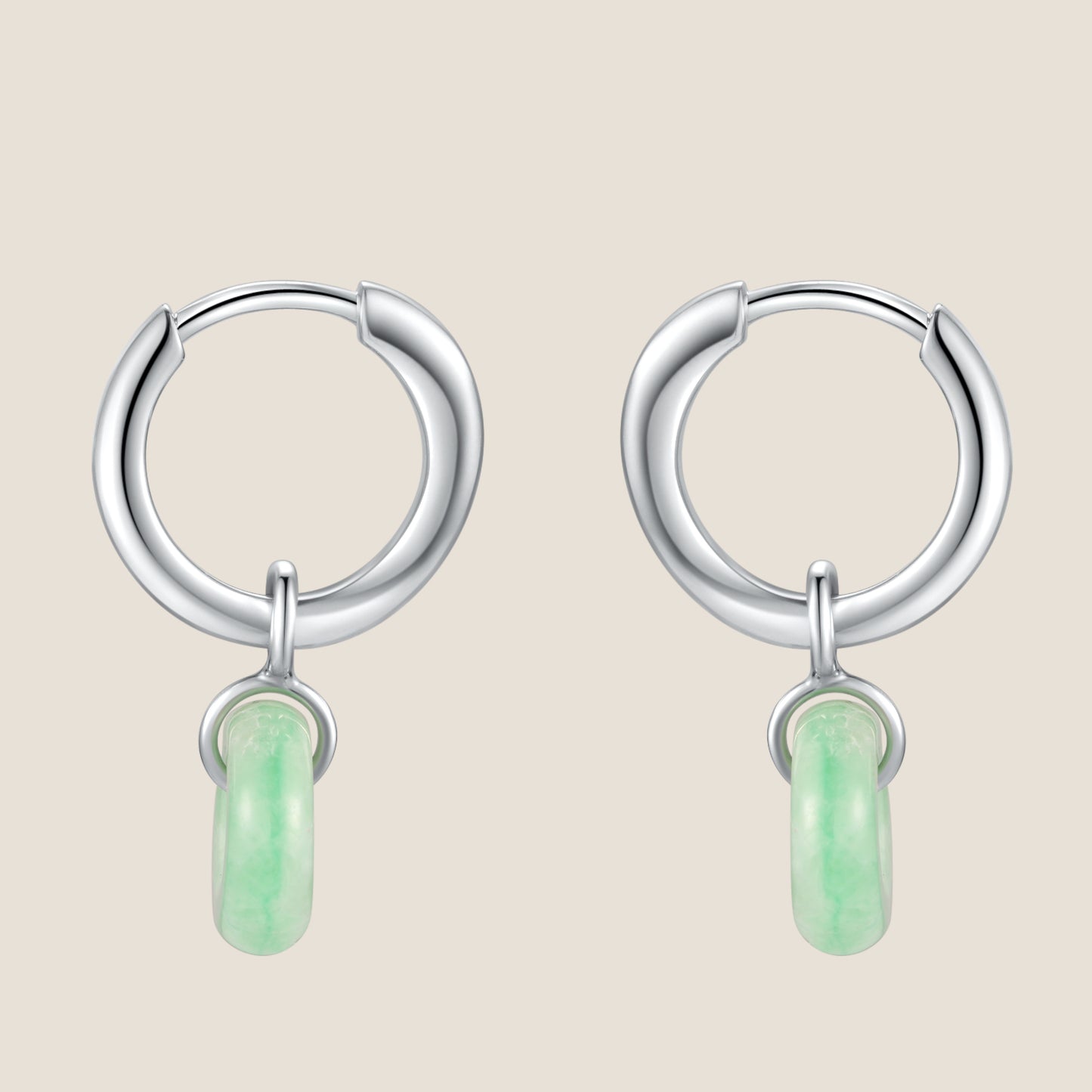 Wavy Huggie Hoop Earrings with Jade Donut